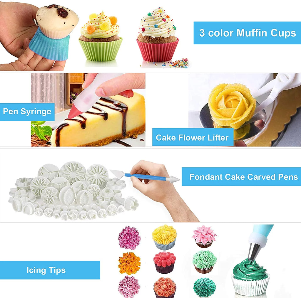 132 Pcs Cake Decorating Kit with Turntable and Piping Bags and Tips W4263