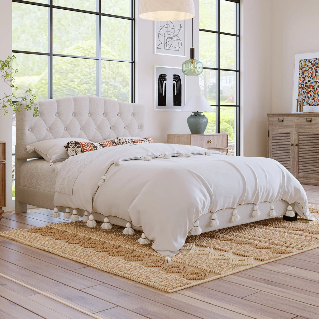 Queen Size Platform Bed Frame Beige G48143