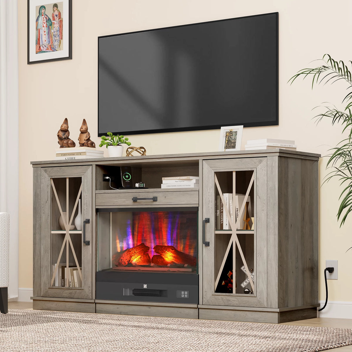 60 Electric Fireplace TV Stand with Slidable Fireplace Q904