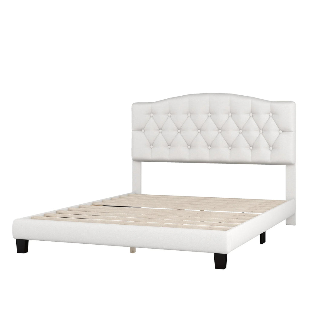 Queen Size Platform Bed Frame Beige G48143