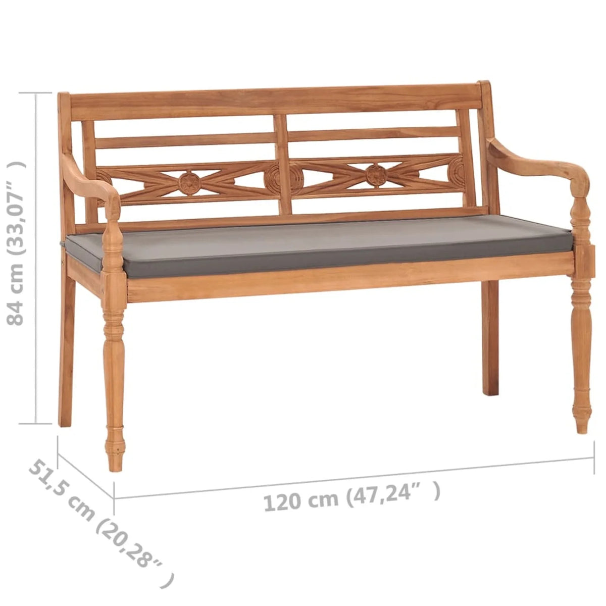 Teak Wood Garden Bench with Dark Gray Cushion O564