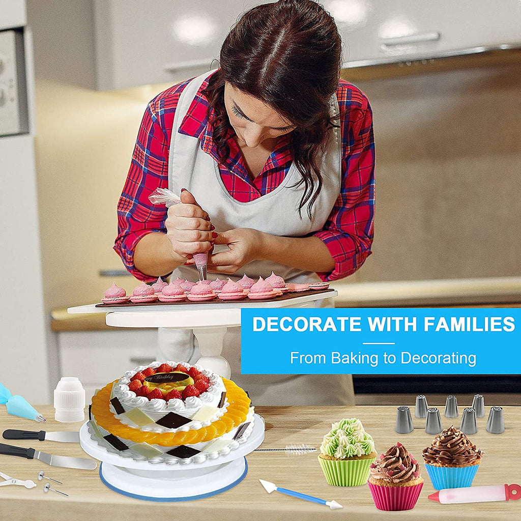 132 Pcs Cake Decorating Kit with Turntable and Piping Bags and Tips W4263