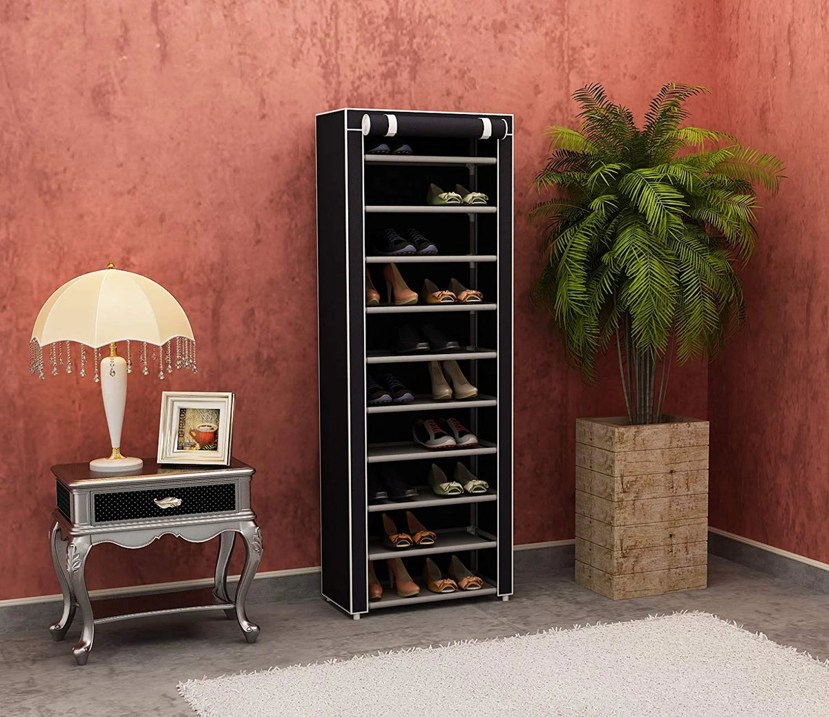 10 Tiers 9 Lattices Shoe Rack Storage Organizer Black P885