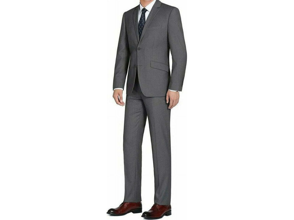 Charcoal Gray Solid Two Button Slim Fit Suit N379643