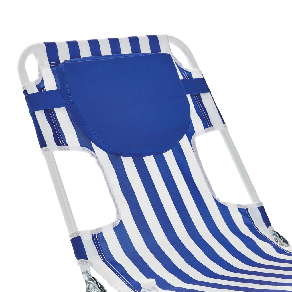 Blue & White Stripe Folding Beach Lounger R415881