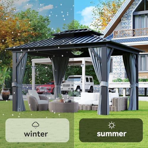 10x12 Aluminum Gazebo with Steel Roof and Netting P3641