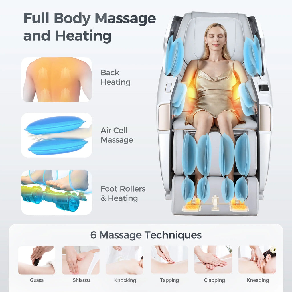 4D Full Body Zero Gravity Shiatsu Recliner with Heating White E726674