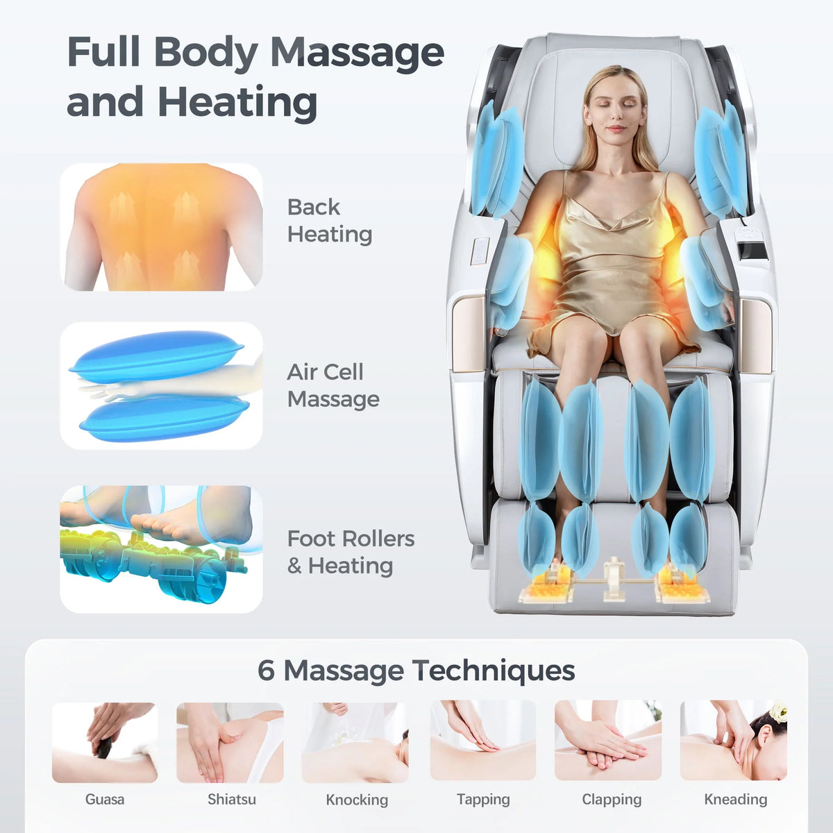 4D Full Body Zero Gravity Shiatsu Recliner with Heating White E726674