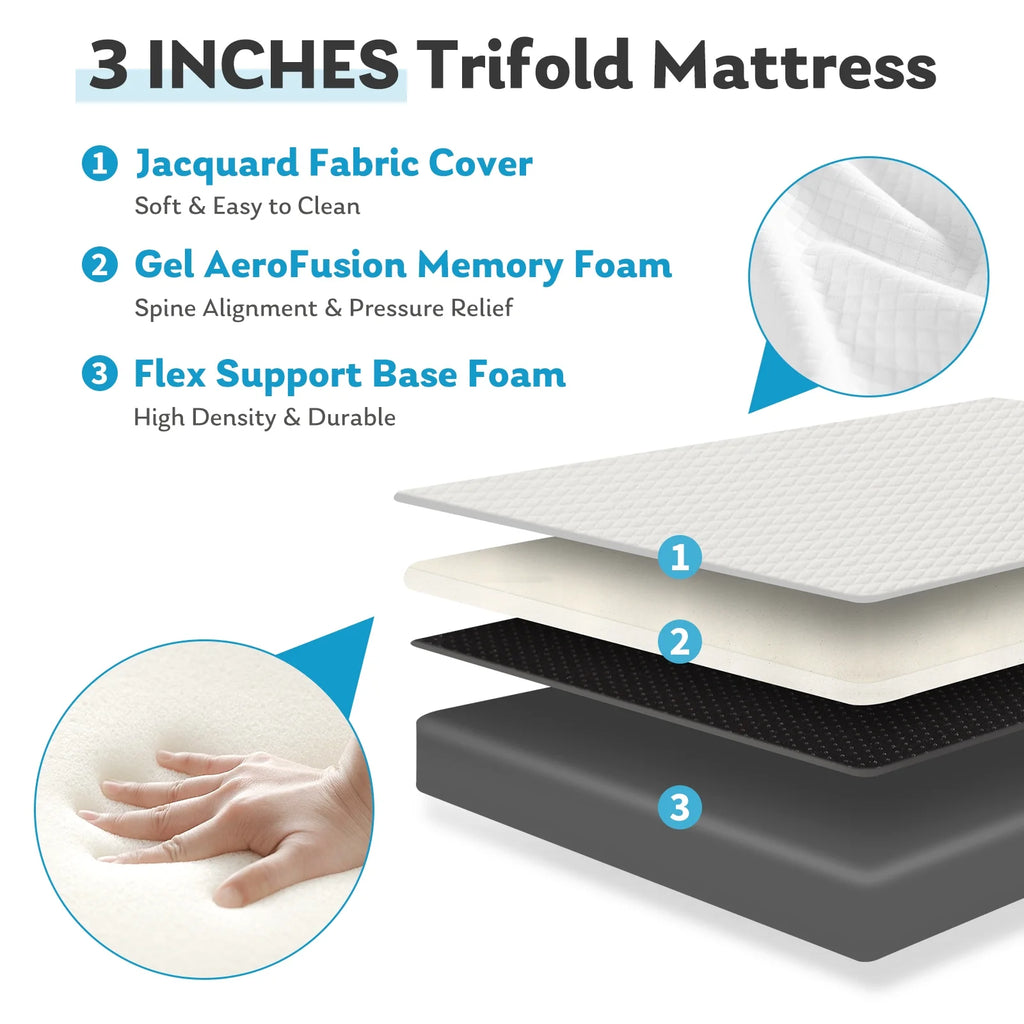 4-inch Tri Folding Memory Mattress with Removable Cover E156066