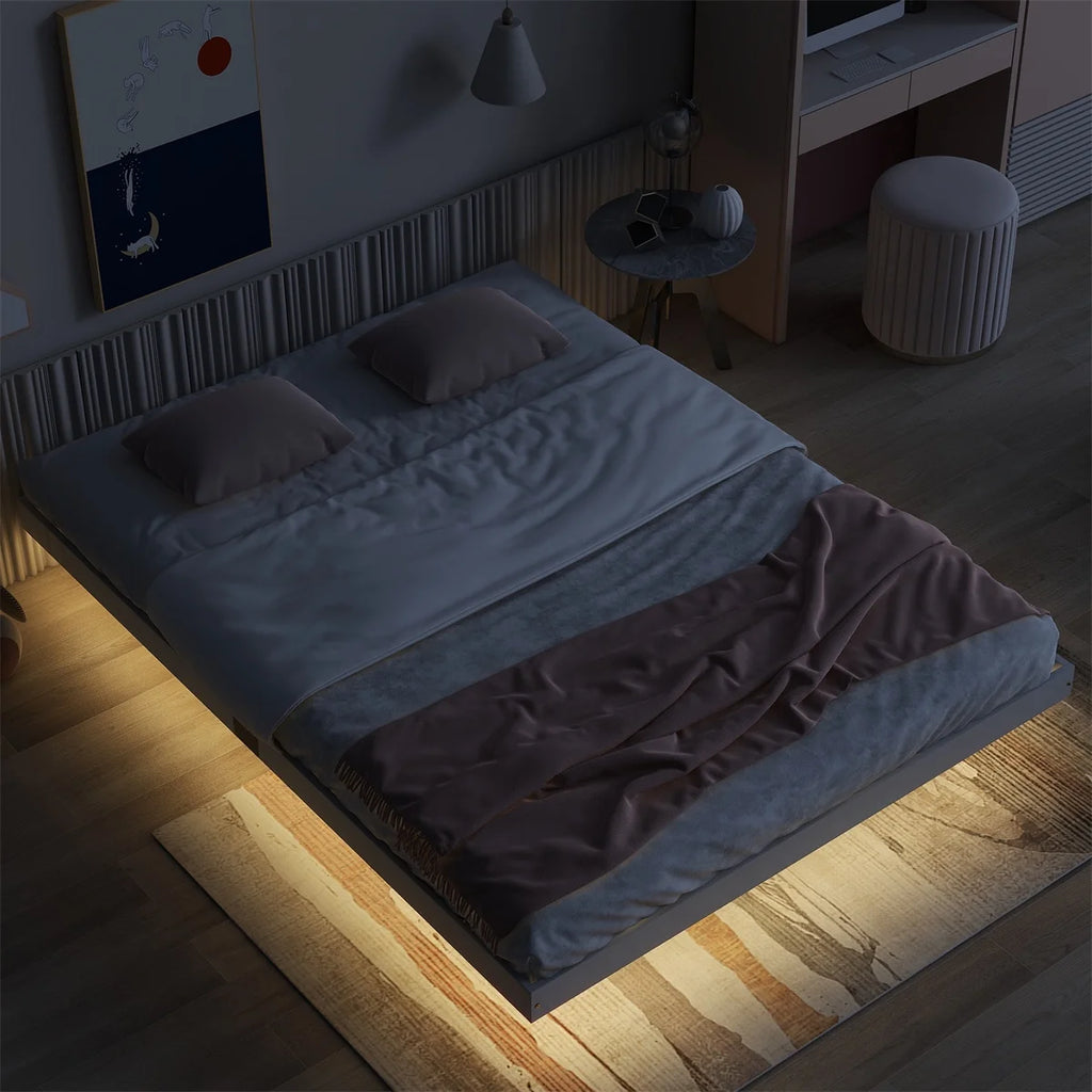 Queen Size Floating Bed Frame with LED Lights Y26907