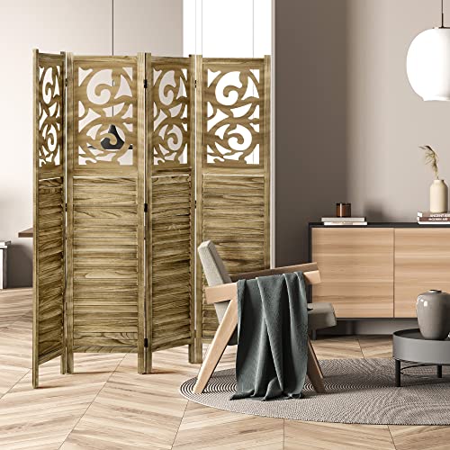 Brown 4 Panel Wood Folding Room Divider B357780