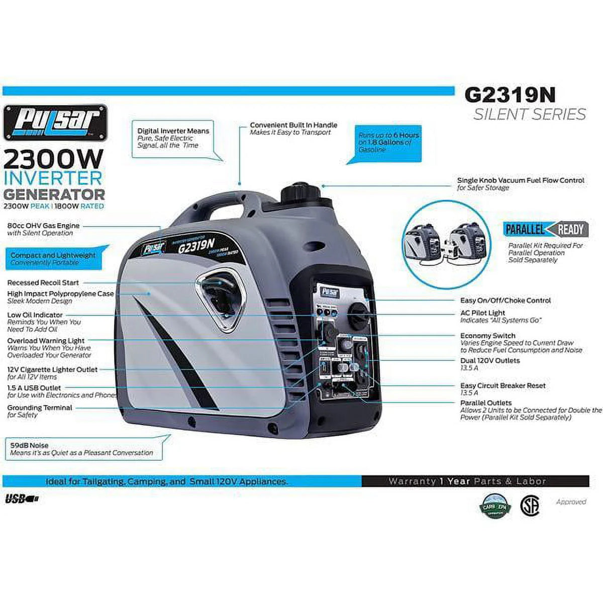 2300 Peak Watt Digital Inverter Generator with 80cc OHV Engine Q680297