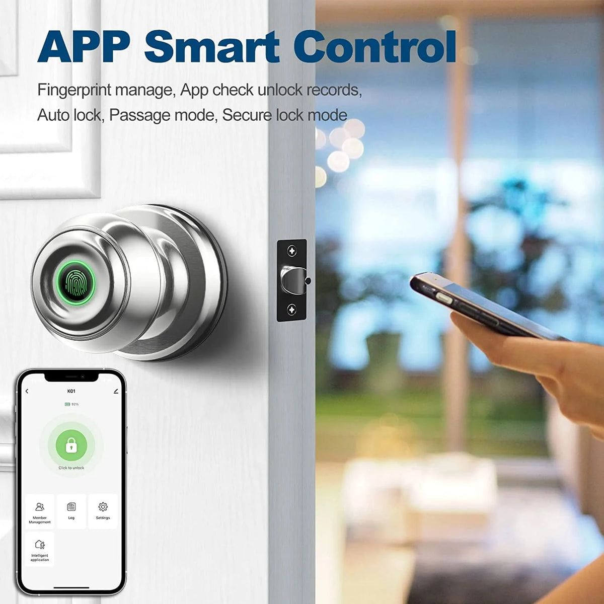 Smart Fingerprint Door Lock with App Control, Black P749514