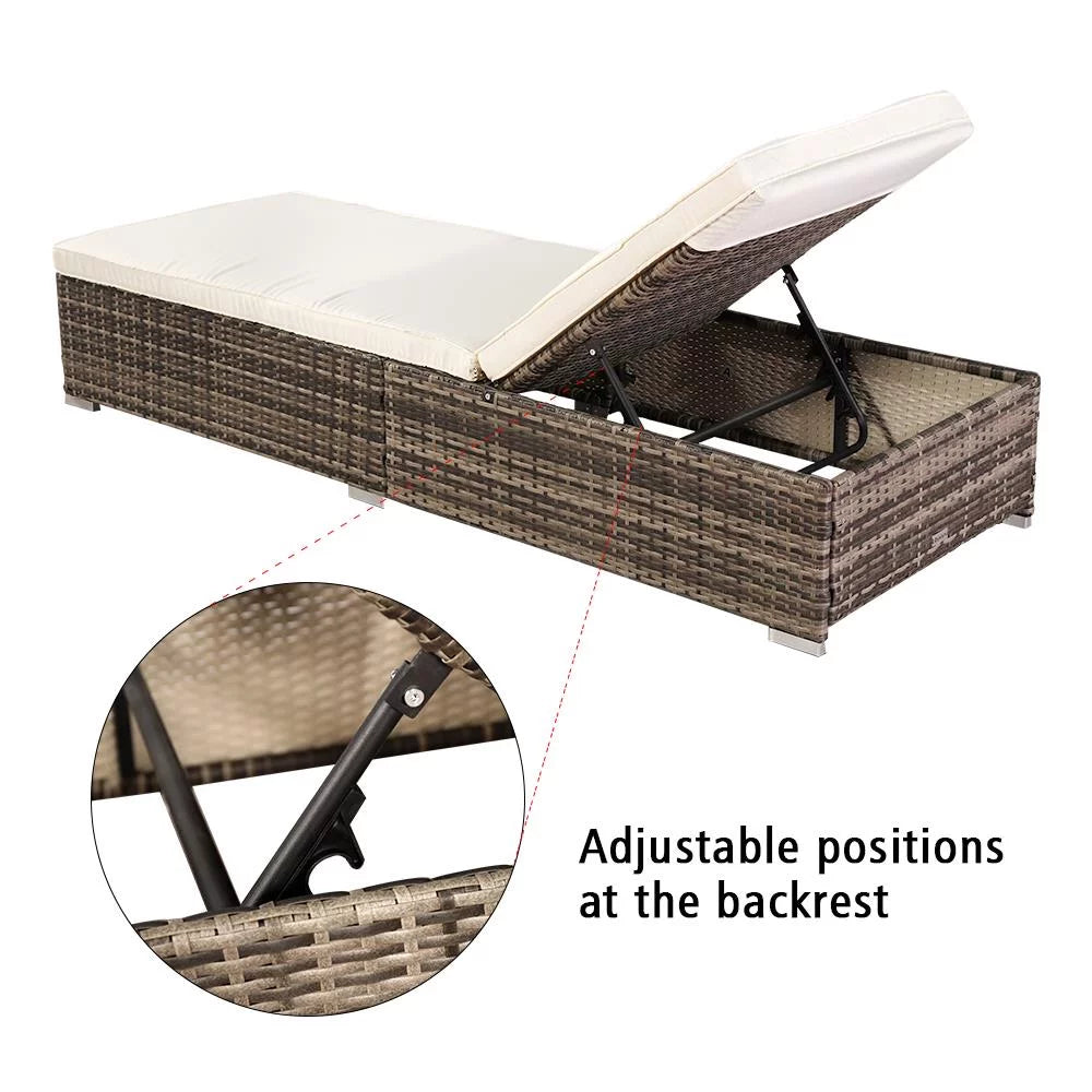 Adjustable Pool Chaise Lounge Chair PE Wicker with Cushion Y161910