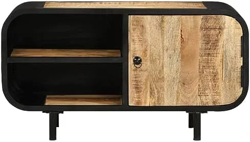 Vintage Rough Mango Wood TV Stand Cabinet with Shelves U388