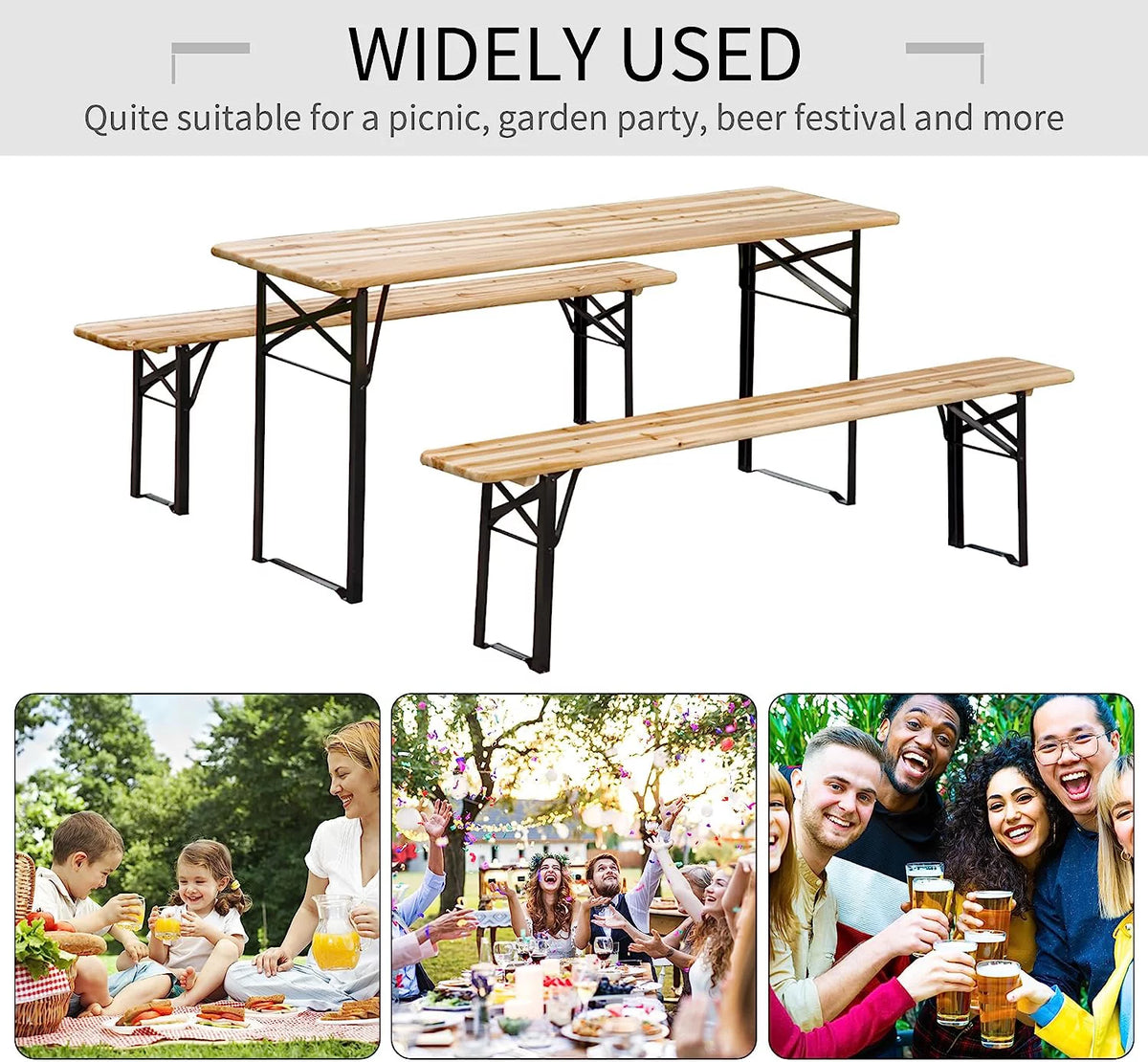 6' Portable Wooden Picnic Table and Bench Set V144543