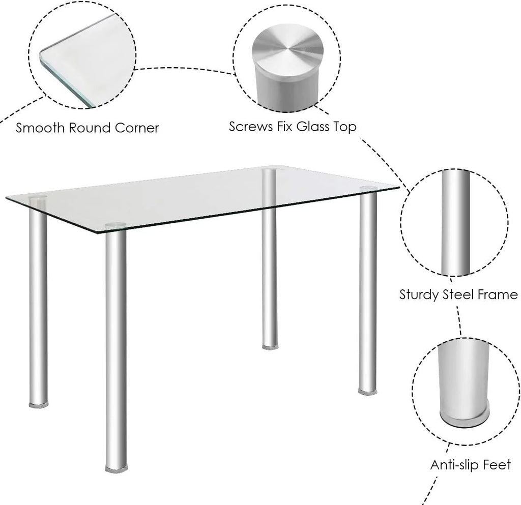 Glass Top Dining Table Set of 4 with PVC Leather Chairs V806