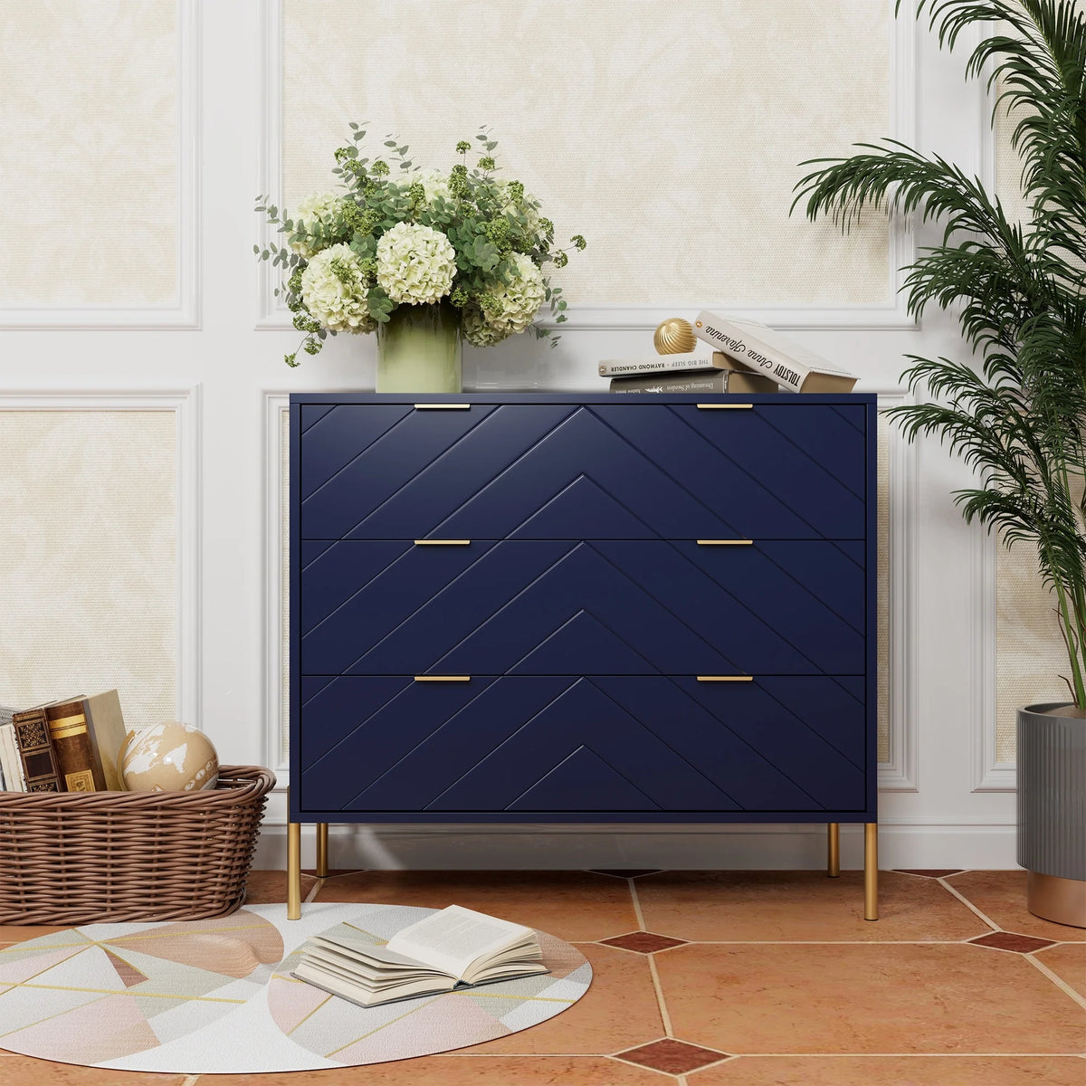 Blue 3-Drawer Storage Chest Dresser Z264