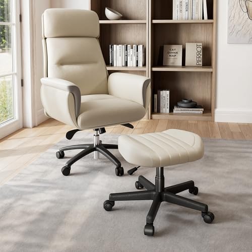 Height Adjustable Beige Foot Stool with Wheels J568514