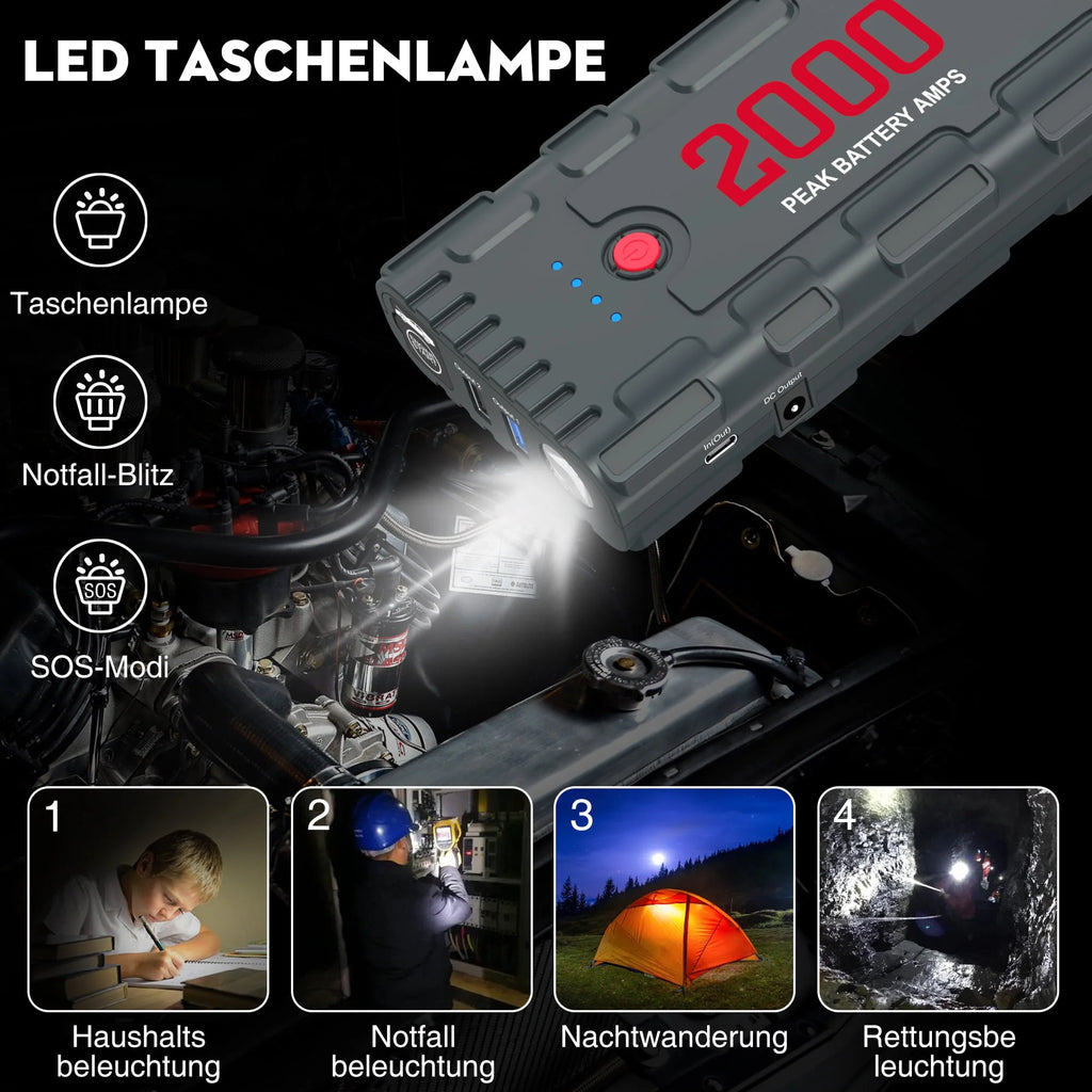 2000A Peak 18000mAh 12V Car Jump Starter with LED Light G9528