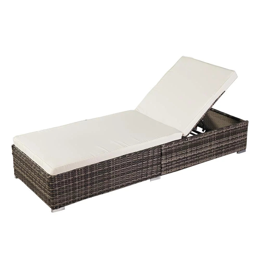 Adjustable Pool Chaise Lounge Chair PE Wicker with Cushion Y161910