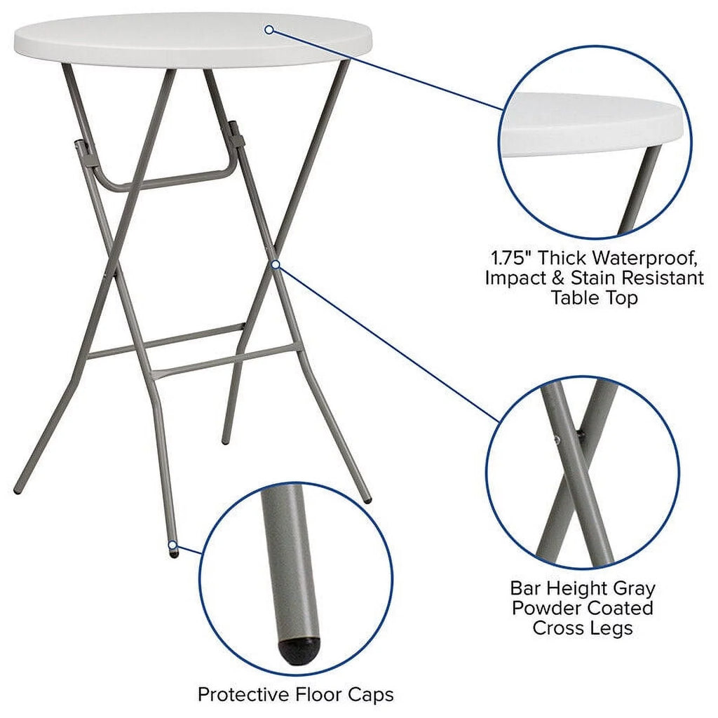 32'' Round Granite White Plastic Bar Height Folding Table U8881