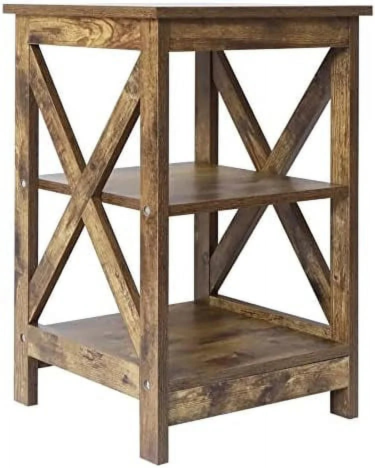 Modern Farmhouse Wood End Table with 3-Tier V526416