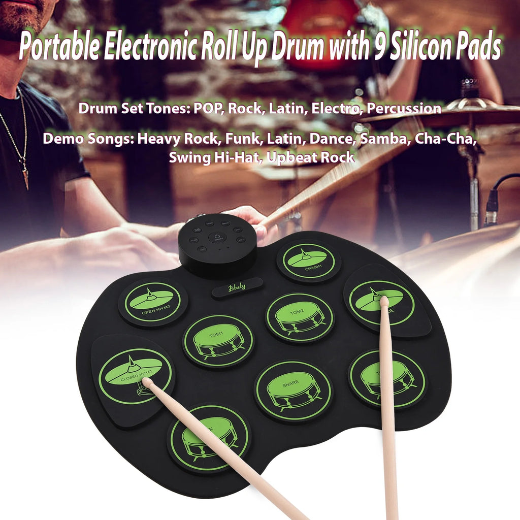 Sensitive Electronic Drum Set 9 Drum Pads 2 Foot Pedals W4441