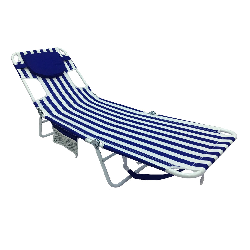 Blue & White Stripe Folding Beach Lounger R415881