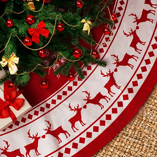 Christmas Tree Skirt 48 inch Snowflake Reindeer Red I45593