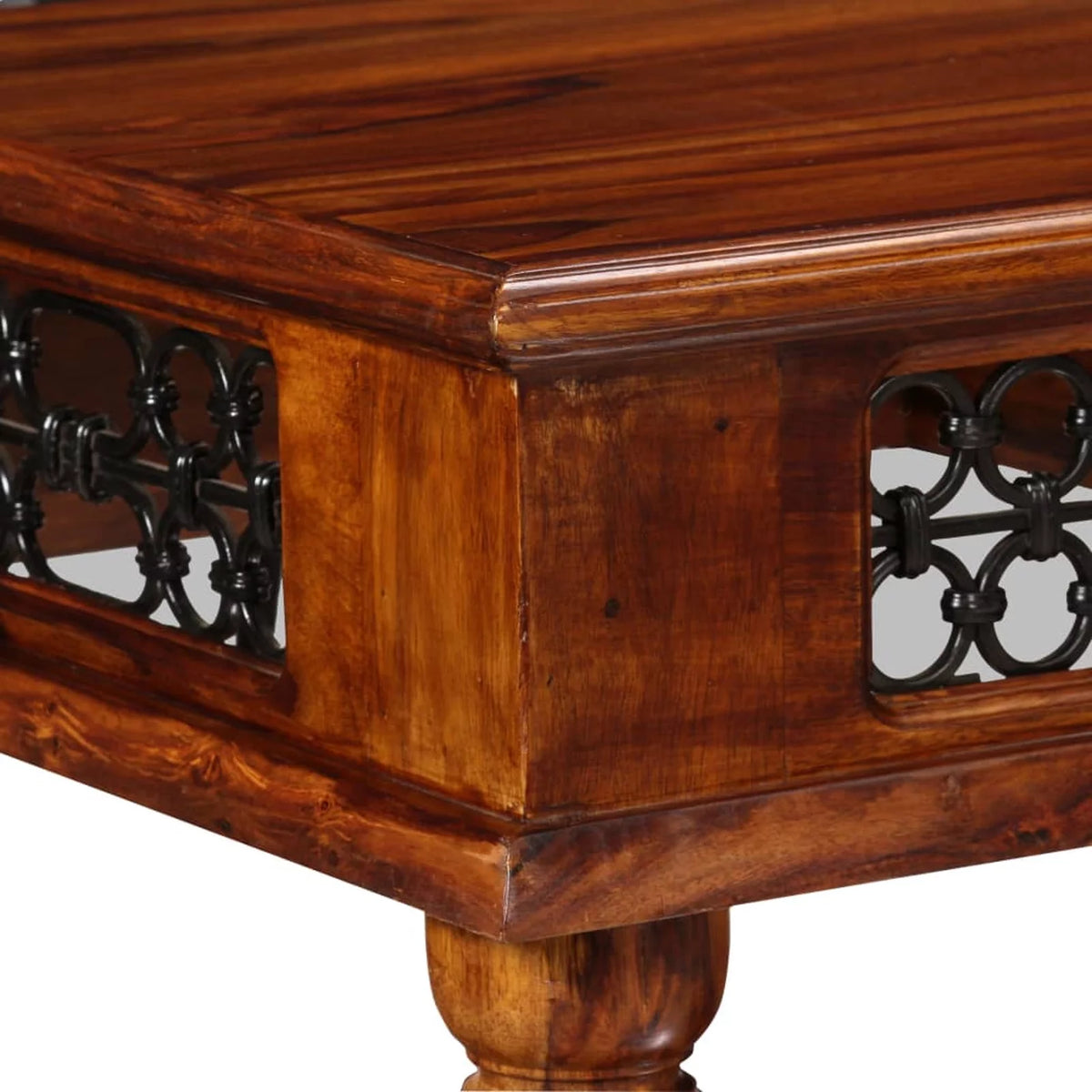Sheesham Wood Writing Desk with Storage Drawer Steel Legs W57458