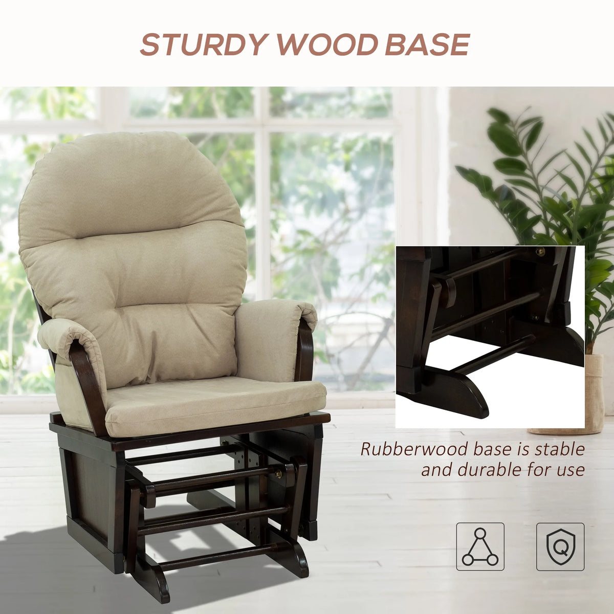 Cream White Nursery Glider Rocking Chair with Ottoman V5760