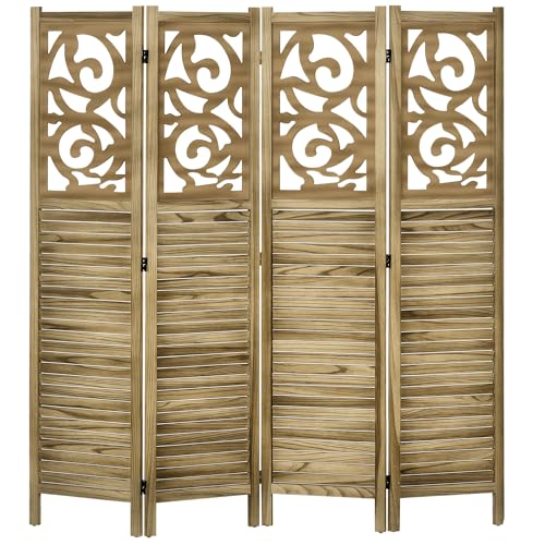 Brown 4 Panel Wood Folding Room Divider B357780