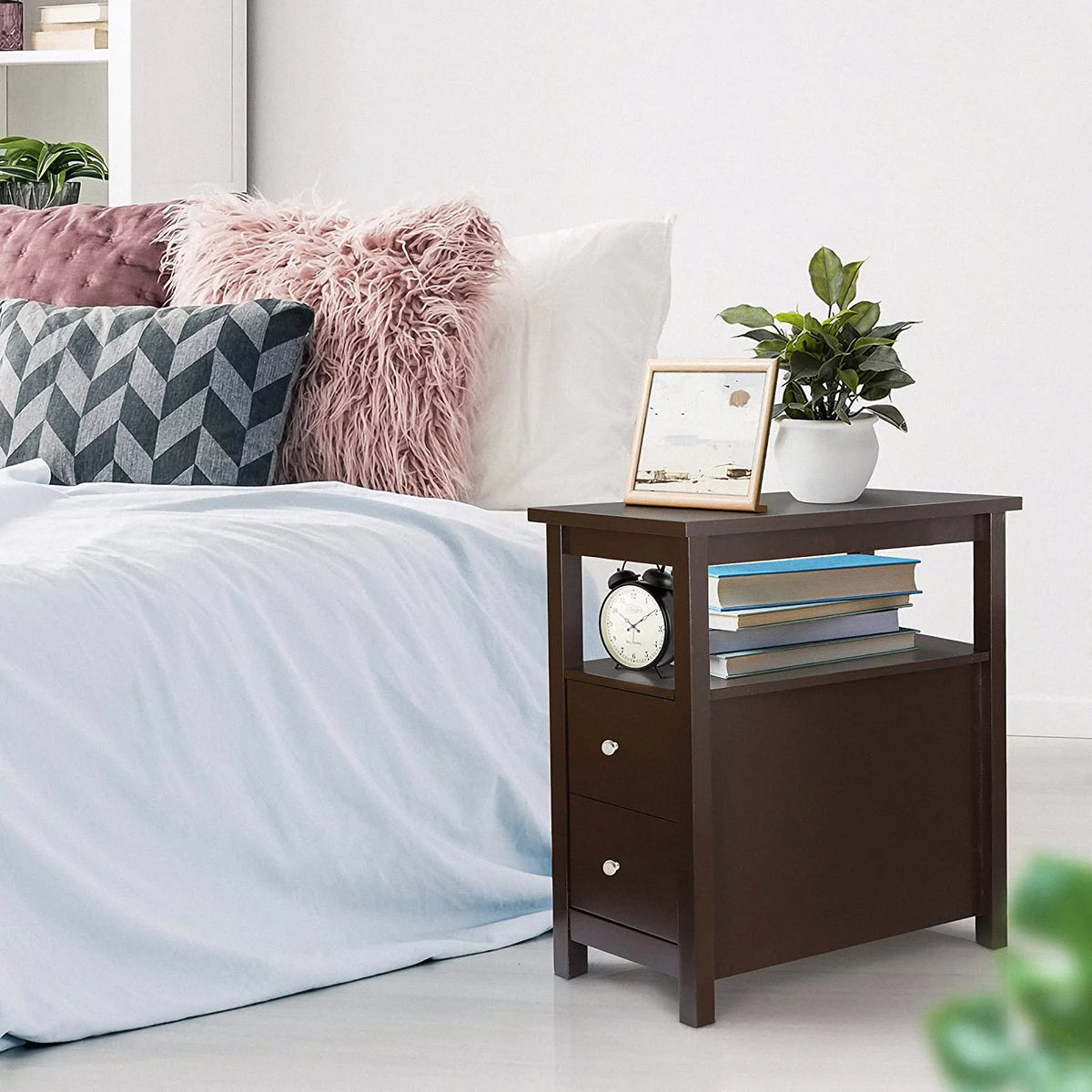 Wooden End Table with Drawer and Storage Shelf D12387