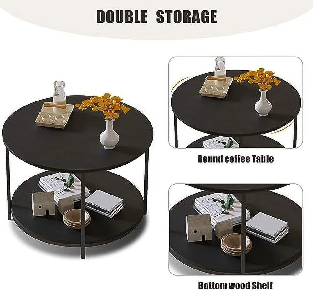 Wood Round Coffee Table with Metal Legs T292526