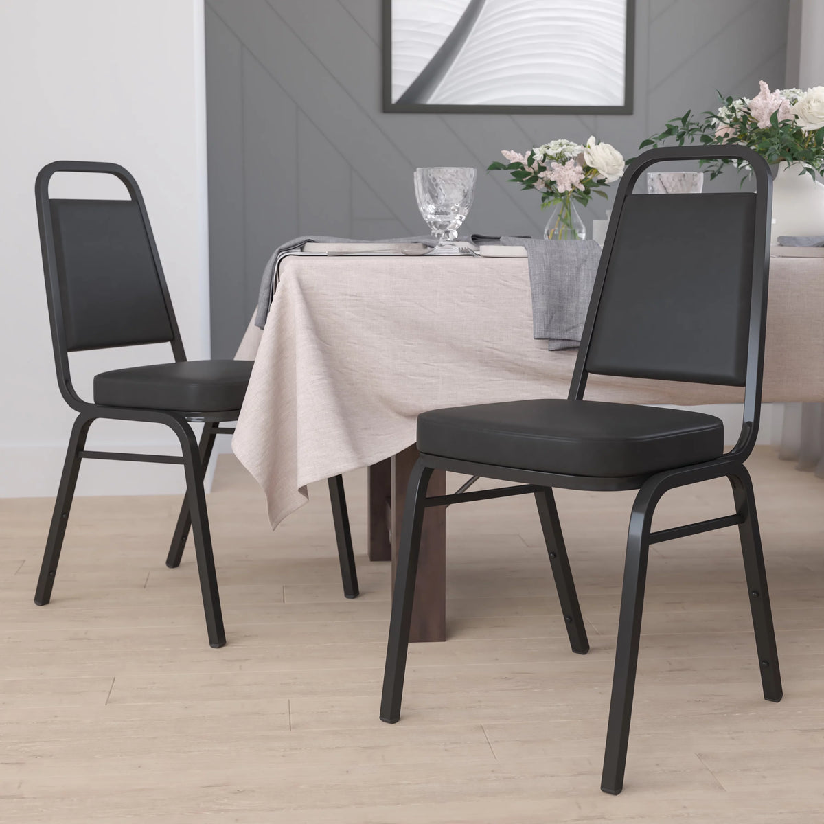 4 Pack Black Vinyl Stacking Banquet Chair M1652