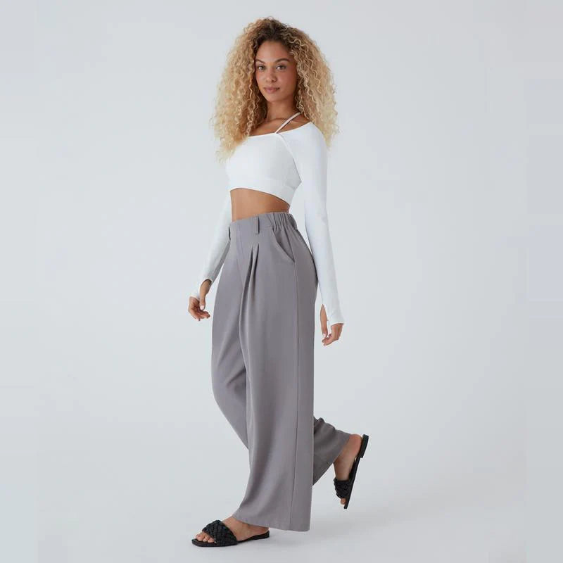 High Waisted Wide Leg Waffle Work Pants L9333
