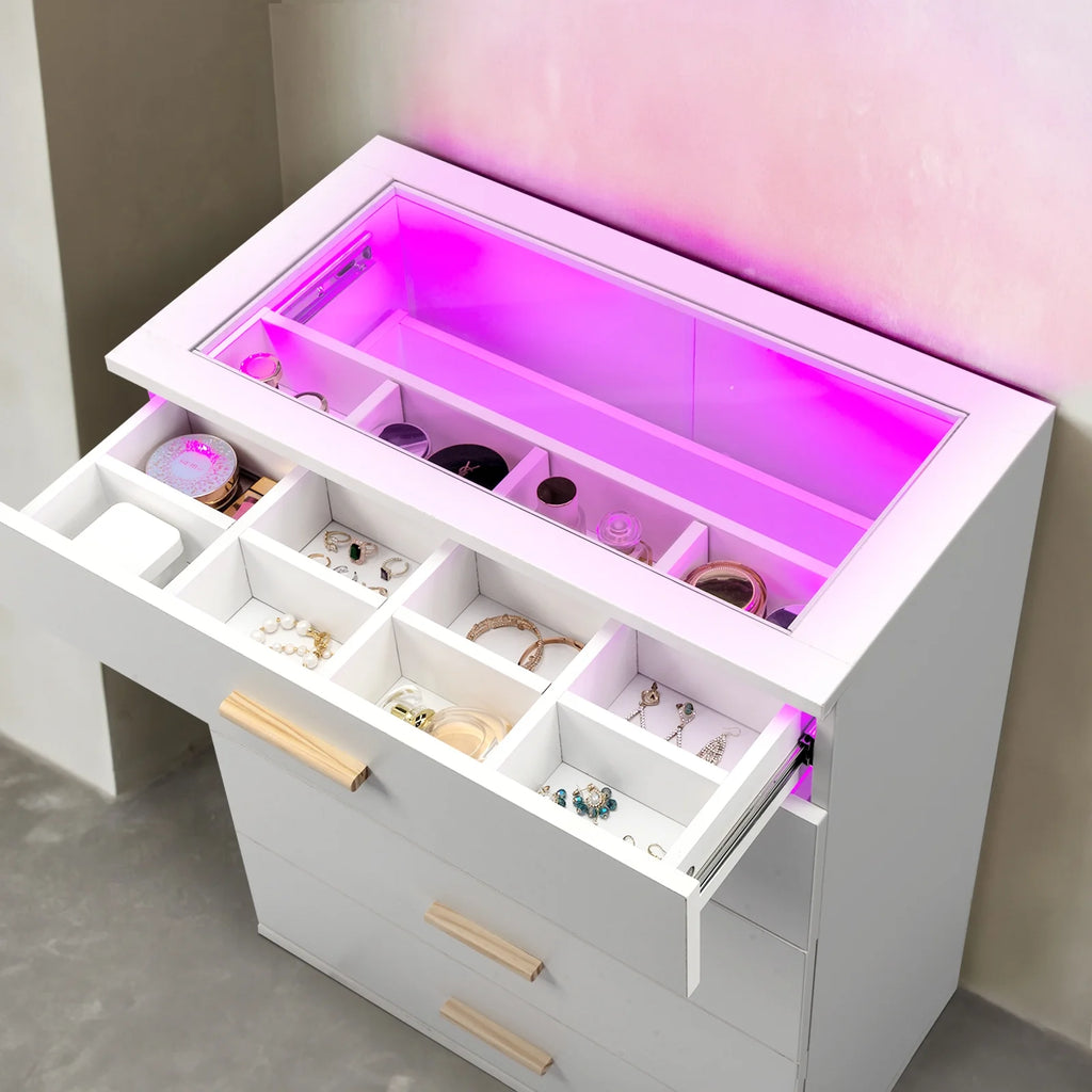 Black 5 Drawer Dresser with Tempered Glass Top G502
