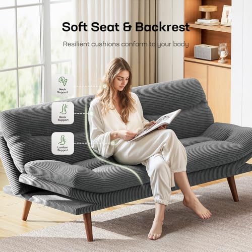 Grey Corduroy Convertible Futon Sofa Bed T23531