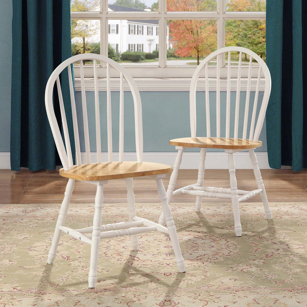 White and Oak Solid Wood Dining Chairs Set of 2 B43175
