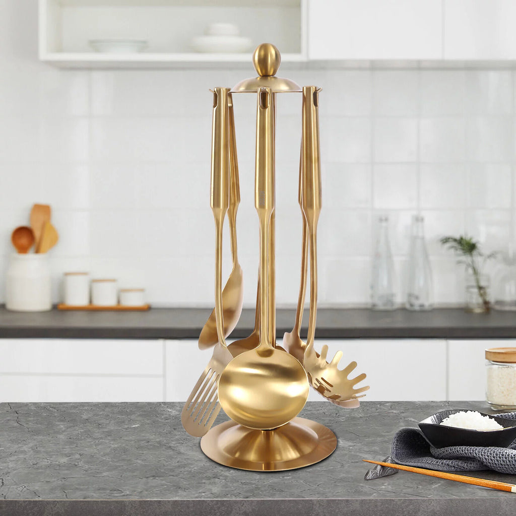 7 Pcs Stainless Steel Cookware Set with Utensil Stand U2884