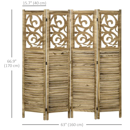 Brown 4 Panel Wood Folding Room Divider B357780