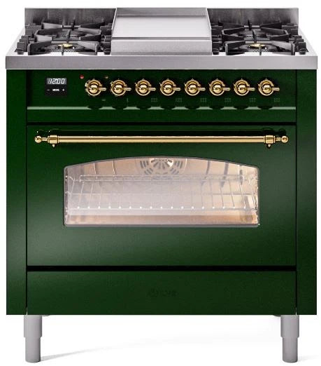 36 Dual Fuel Propane Gas Range Emerald Green Brass Trim V93567