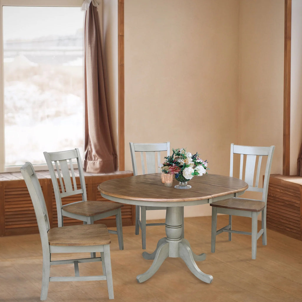 36" Round Wood Extension Dining Table With 4 Chairs A538003