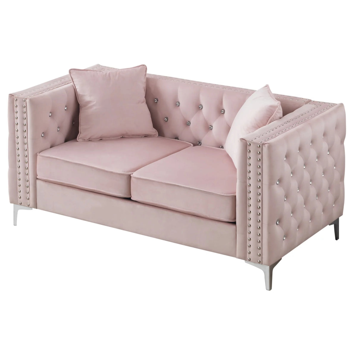 Pink Velvet 2-Seater Sofa with 2-Throw Pillow W4767