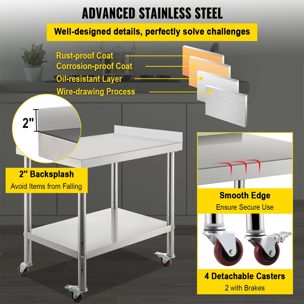 Stainless Steel Work Table 24x15in with 4 Casters O1192