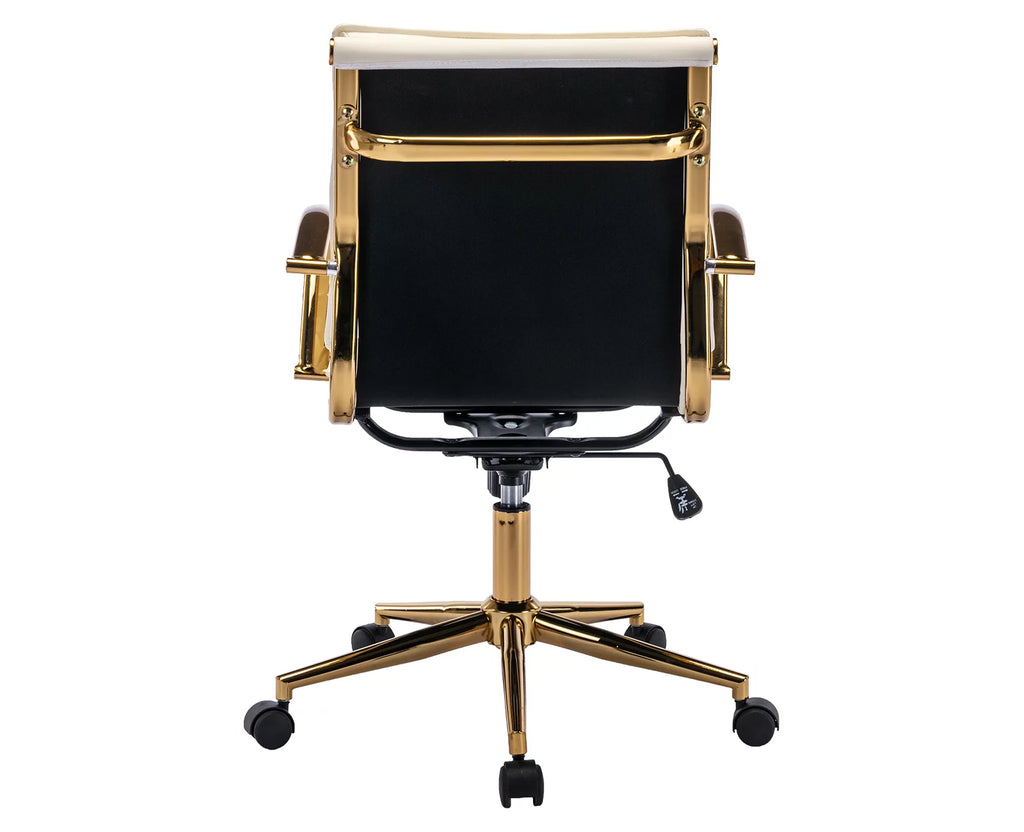 Beige Faux Leather Swivel Office Chair with Armrests H1360