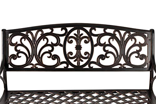 Cast Aluminum Patio Bench Heavy Duty Rust Free Antique Bronze Finish T20047