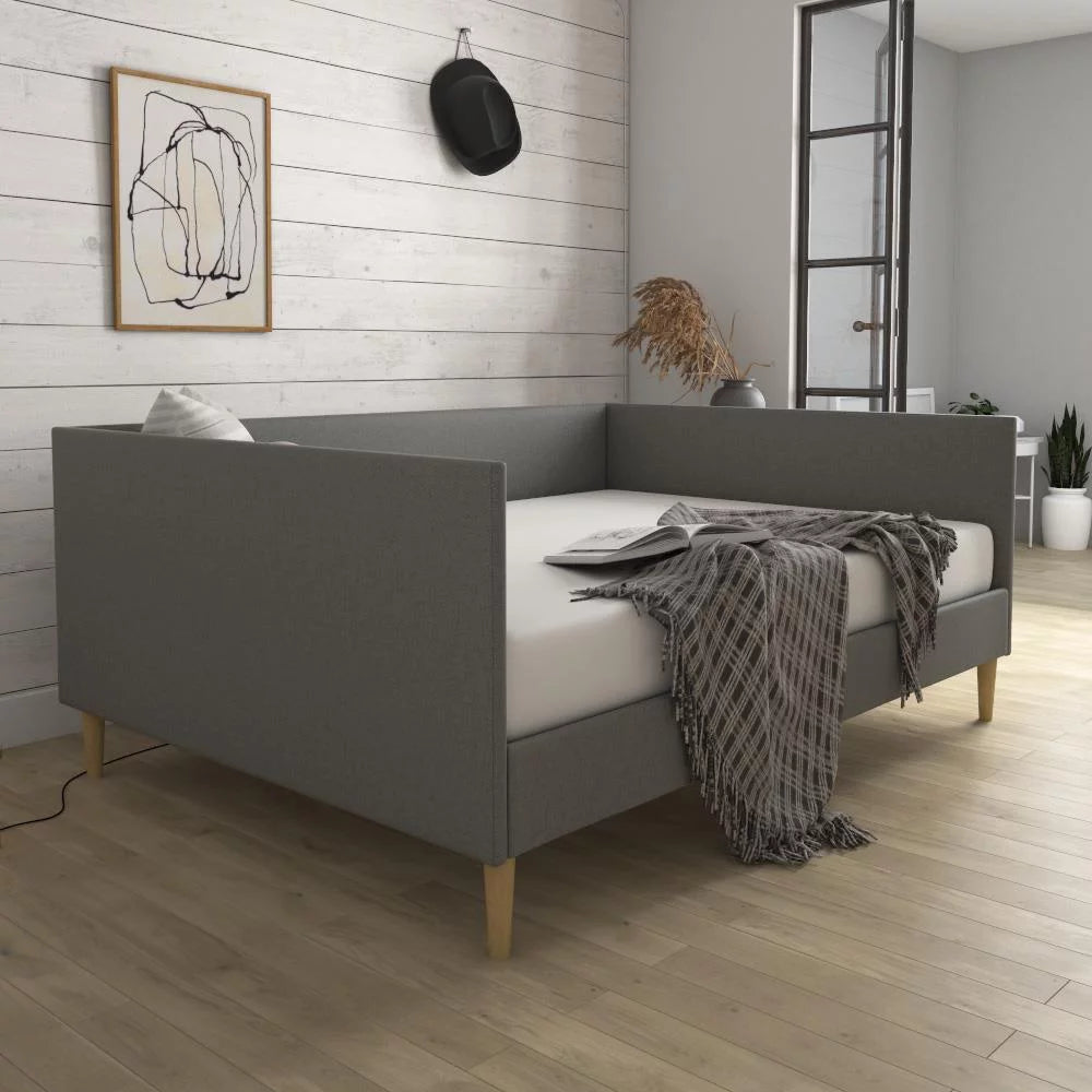 Gray Linen Queen Upholstered Daybed Frame N202