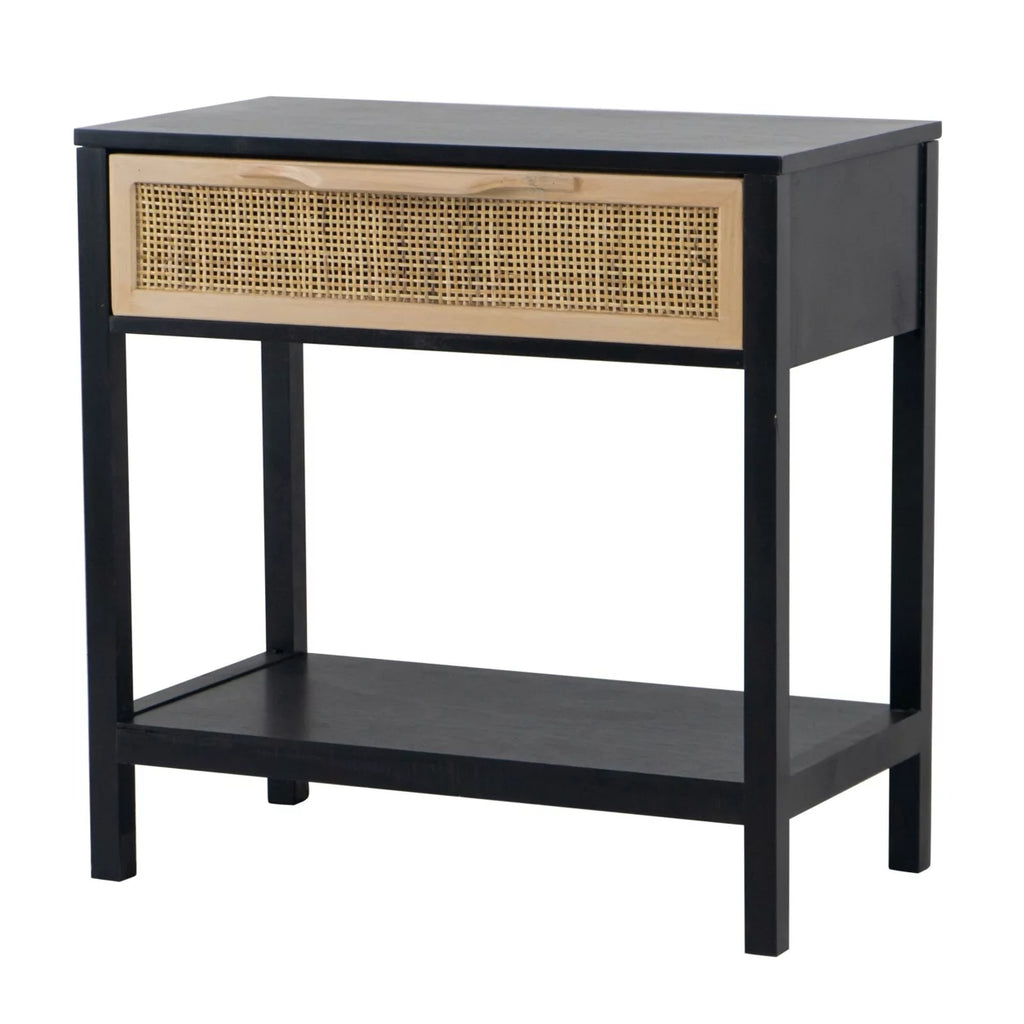 22 Inch Pine Wood Woven Rattan 1 Drawer Accent Side Table H796134